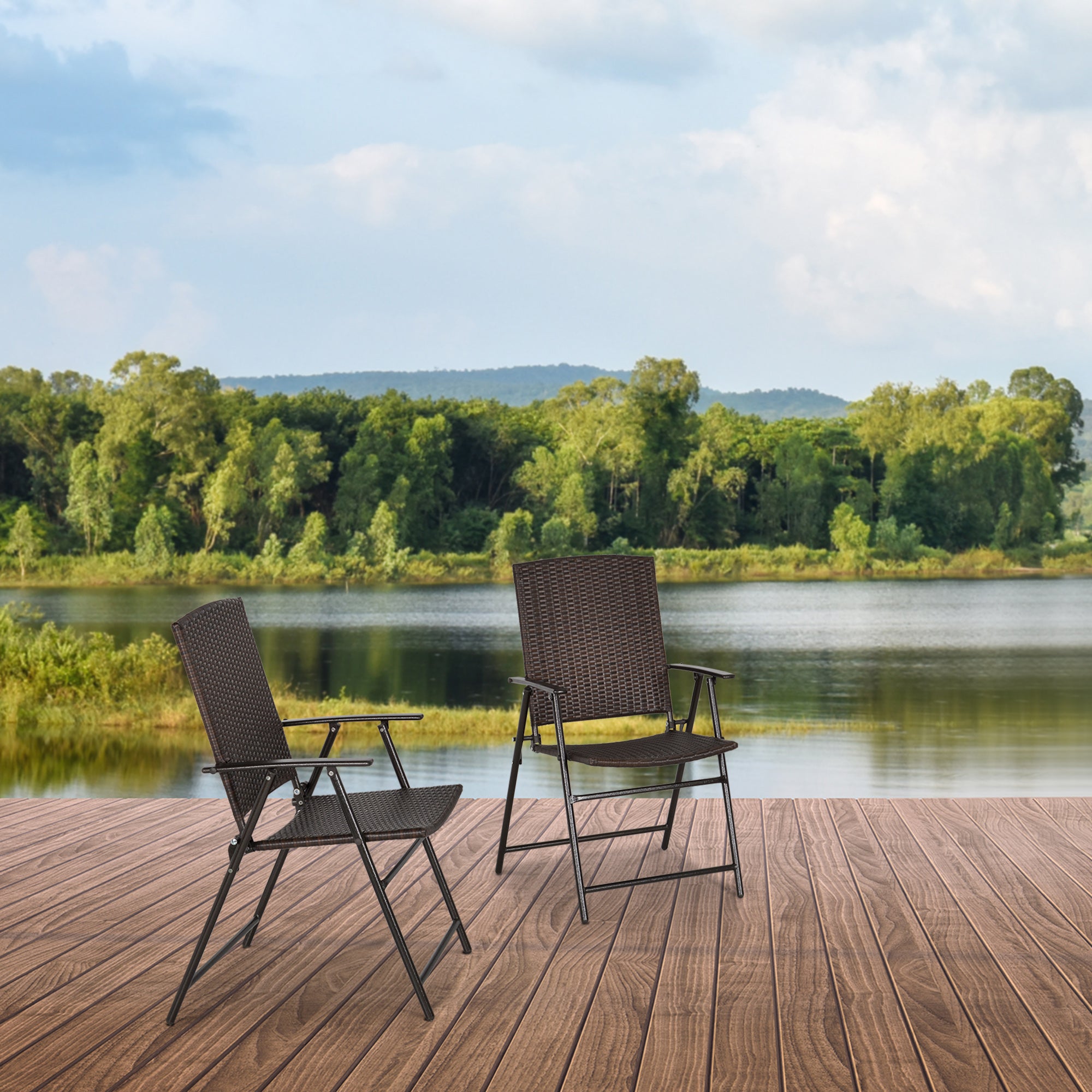 Outsunny Set of Two Folding Rattan Seat Chairs - Brown 