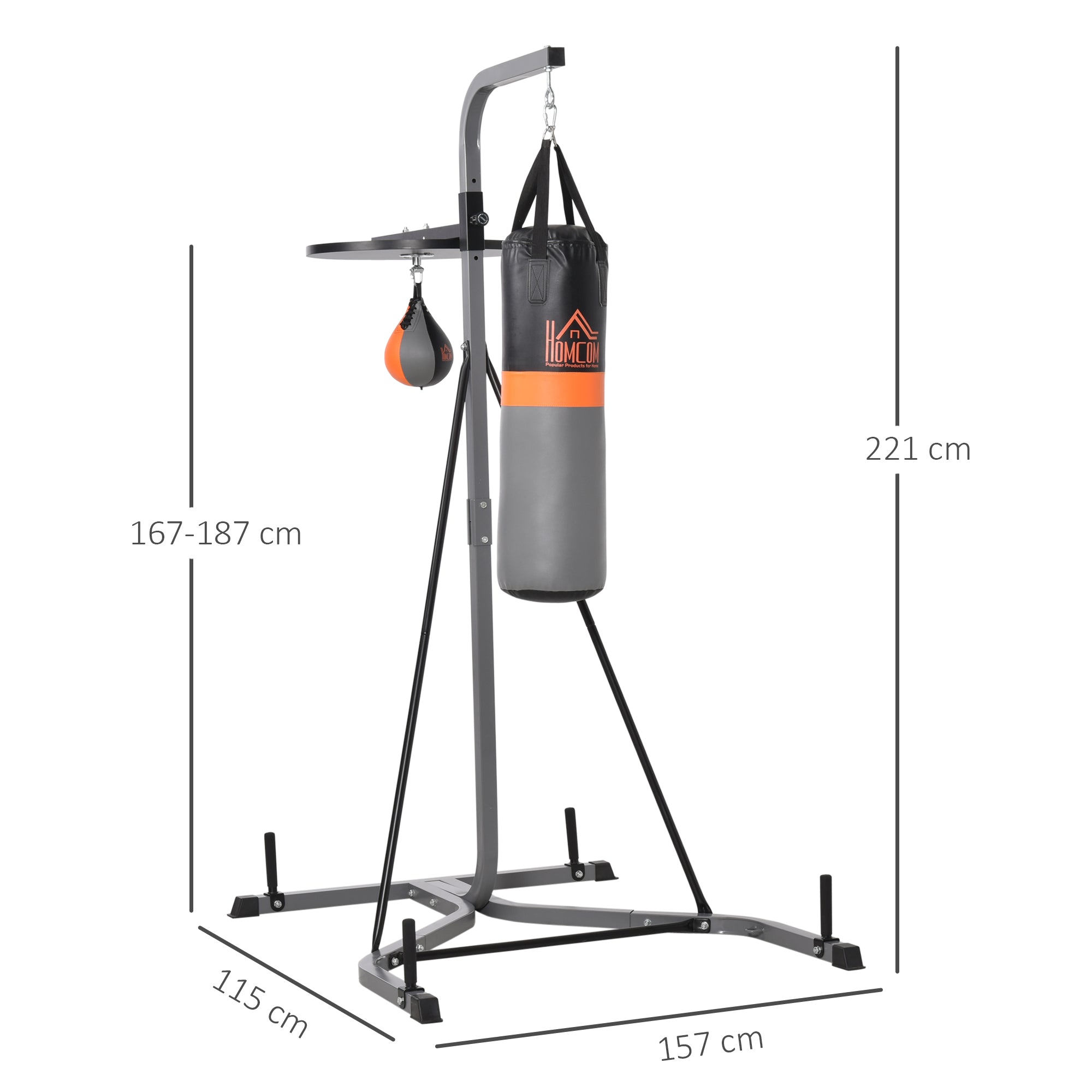 HOMCOM Freestanding Boxing Punch Bag & Speed Ball Station Hanging Frame Training Exercise Platform Home Gym Heavy Duty, Grey 