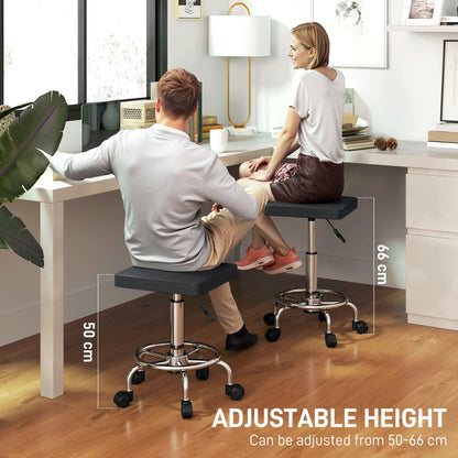 HOMCOM Adjustable PU Leather Rolling Stool - Black 