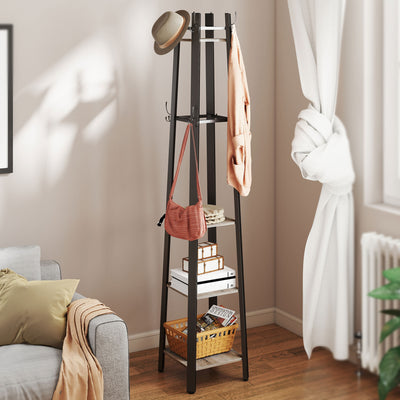 HOMCOM Industrial-Style Four Shelf Coat Stand - Grey/Black 