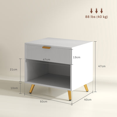 HOMCOM Elegant Bedside Table, with Drawer and Shelf - White/Gold Tone 