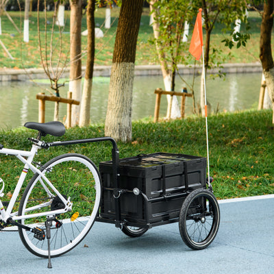 HOMCOM Steel Trailer for Bike, Bicycle Cargo Trailer with 65L Foldable Storage Box and Safe Reflectors, Max Load 40KG, Black 