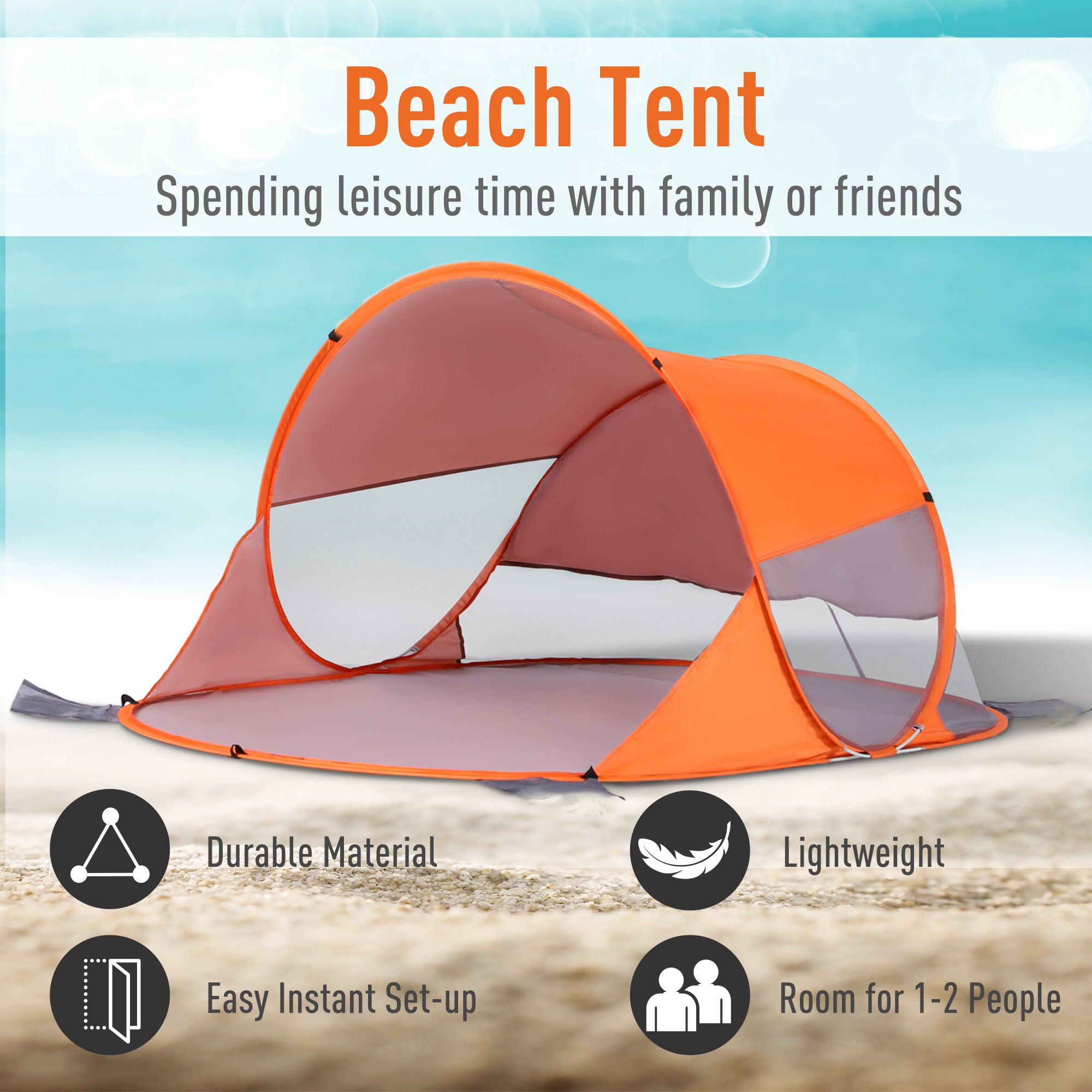 Outsunny Fibreglass Frame 2 Person Pop-Up Lightweight Camping Tent Orange 
