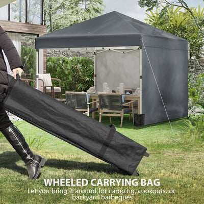 Outsunny 3 x 3 (M) Pop Up Gazebo, UPF 30+ with 2 Sidewalls, Leg Weight Bags and Wheeled Bag, Height Adjustable Party Tent Event Shelter for Garden, Patio, Dark Grey 