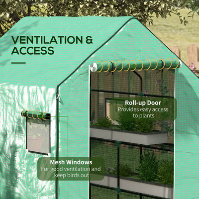 Outsunny Greenhouse Cover Replacement Walk-in PE Hot House Cover with Roll-up Door and Windows, 140 x 143 x 190cm, Green 