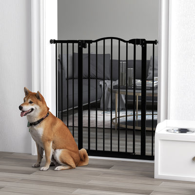 PawHut Pressure Fit Dog Stair Gate No Drilling Safety Gate Auto Close for Doorways, Hallways, 74-94cm Adjustable, 94cm Tall, Black 