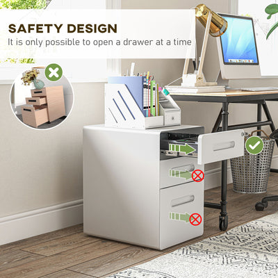 Vinsetto Lockable File Cabinet with 3 Drawers, Vertical Office Drawer for A4, Letter, Legal Size, Anti-tilt Design, Pre-Assembled Body, White 