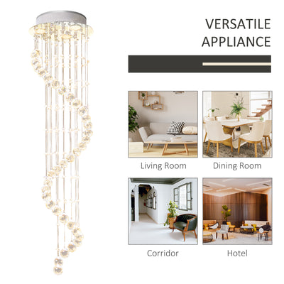 HOMCOM Modern Crystal Chandelier Ceiling Light Pendant Lamp Chrome Finish Glass Droplets New, Ф30 x 120cm 