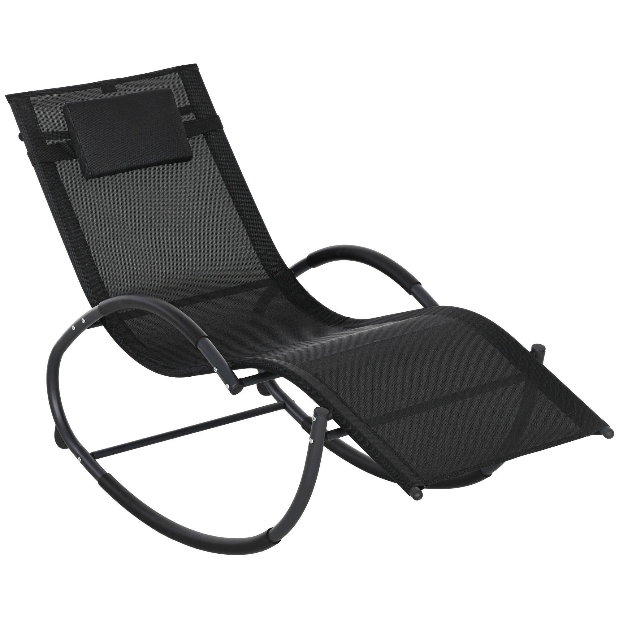 Outsunny Steel Frame Zero Gravity Rocking Chair, with Pillow - Black 