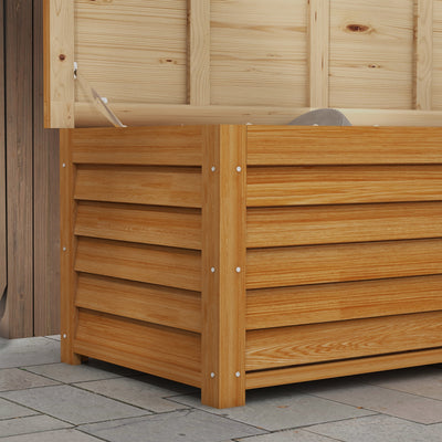 Outsunny 292L Outdoor Storage Box, Wooden Deck Box Garden Storage Container for Balcony, Porch, Poolside, Light Brown 