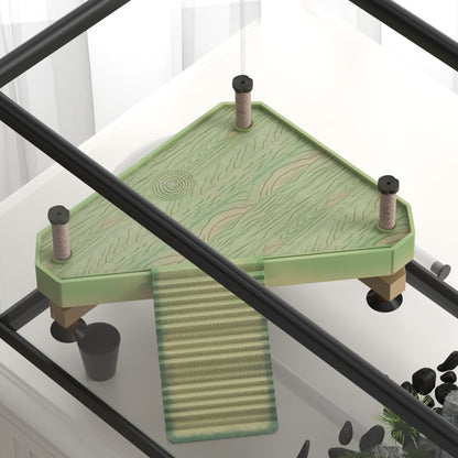 PawHut 28L Glass Turtle Tank Aquarium with Basking Platform, Easy Drainage, Strip Patch Thermometer 