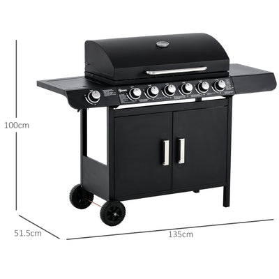 Outsunny Seven Burner Gas Grill, with Integrated Thermometer and Storage 