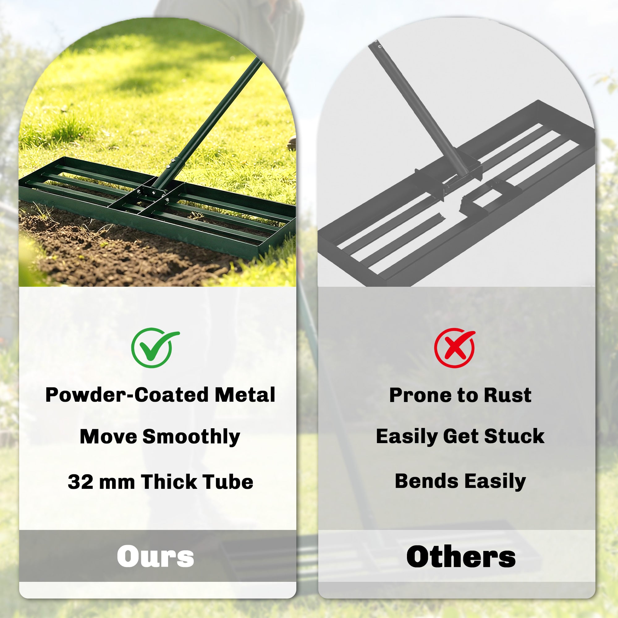 Outsunny Lawn Levelling Rake, 76 x 26 cm Lawn Leveller Lute with 169 cm Handle for Grass Soil Sand Yard Golf Course 