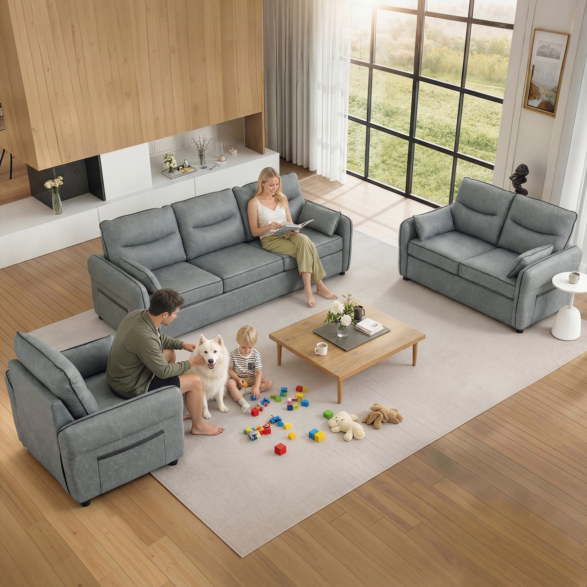 HOMCOM Accent Chair, Faux Leather Armchair - Grey 