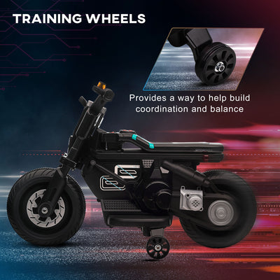 HOMCOM Kids Electric Motorbike with Siren, Horn, Headlights, Music, Training Wheels, for Ages 3-5 Years - Black 