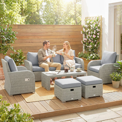 Outsunny Six-piece Rattan Garden Furniture Set with Reclining Armchairs - Dark Grey 