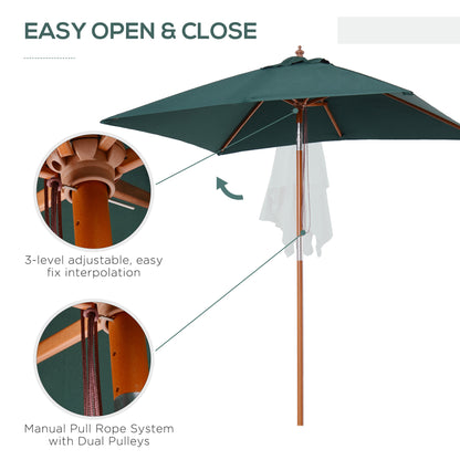 Outsunny 2m x 1.5m Garden Parasol Umbrella with Tilting Sunshade Canopy, Outdoor Market Table Umbrella with Wood and Bamboo Frame, Green 