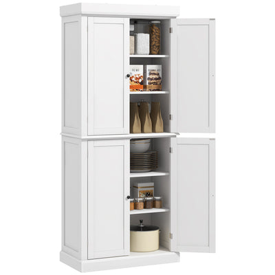 HOMCOM Freestanding Kitchen Cupboard with 4 Doors, Storage Cabinet with 6-Tier Shelving and 4 Adjustable Shelves, White 