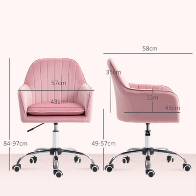 HOMCOM Velvet-Feel Tub Office Chair, with Seat Cushion - Dark Pink 