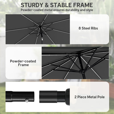 Outsunny 3 m Garden Parasol Umbrella with 112 Solar Powered LED Lights, Patio Umbrella with Crank Handle, Grey 