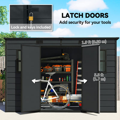 Outsunny 10 x 6 ft Resin Garden Shed, Outdoor Storage Shed with Floor, Windows, Lockable Doors and Vents, Dark Grey 