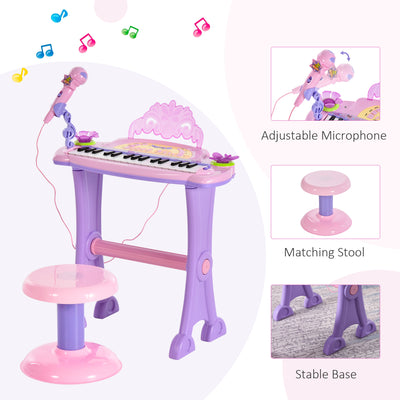 HOMCOM 32 Keys Kids Mini Electronic Keyboard Musical Instrument Educational Game Toy Children Grand Piano Stool Micropho 
