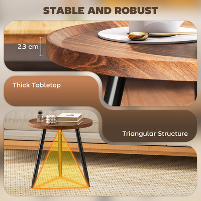HOMCOM Modern Round Coffee Table with Steel Frame for Small Space, Sofa Beside, Living Room, Bedroom, Chestnut Wood Effect 