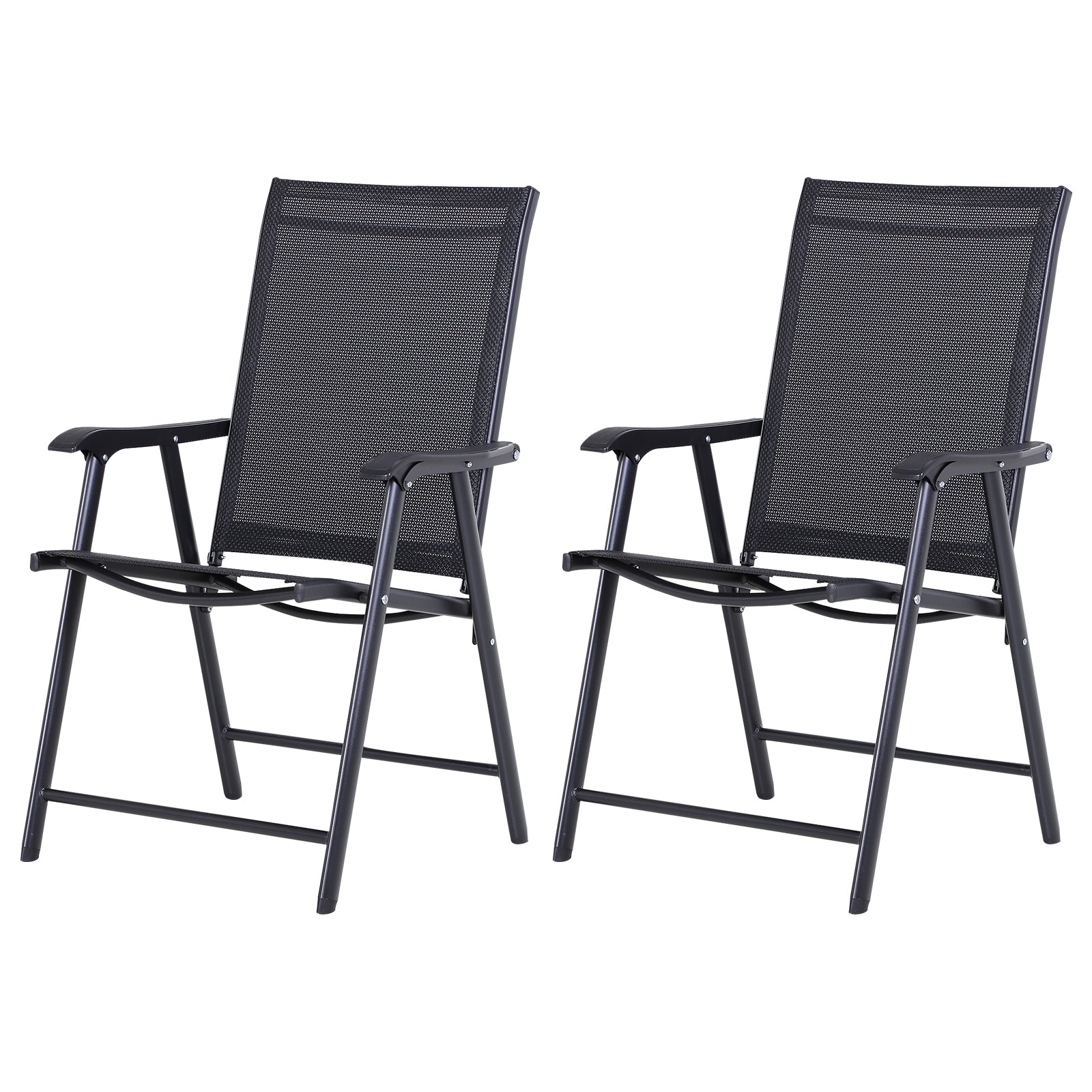 Outsunny Steel Frame Set of 2 Foldable Outdoor Garden Chairs Black 
