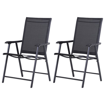 Outsunny Steel Frame Set of 2 Foldable Outdoor Garden Chairs Black 