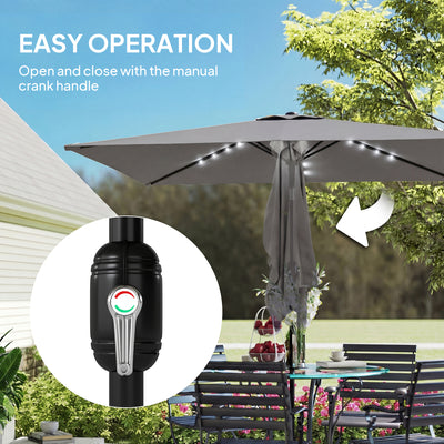 Outsunny 3 x 2 m Garden Parasol Umbrella with LED Solar Light, Parasol Cover, Outdoor Market Patio Umbrella, Dark Grey 