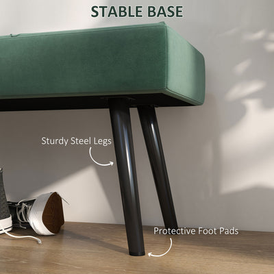 HOMCOM End of Bed Bench with X-Shape Design and Steel Legs, Upholstered Hallway Bench for Bedroom, Green 