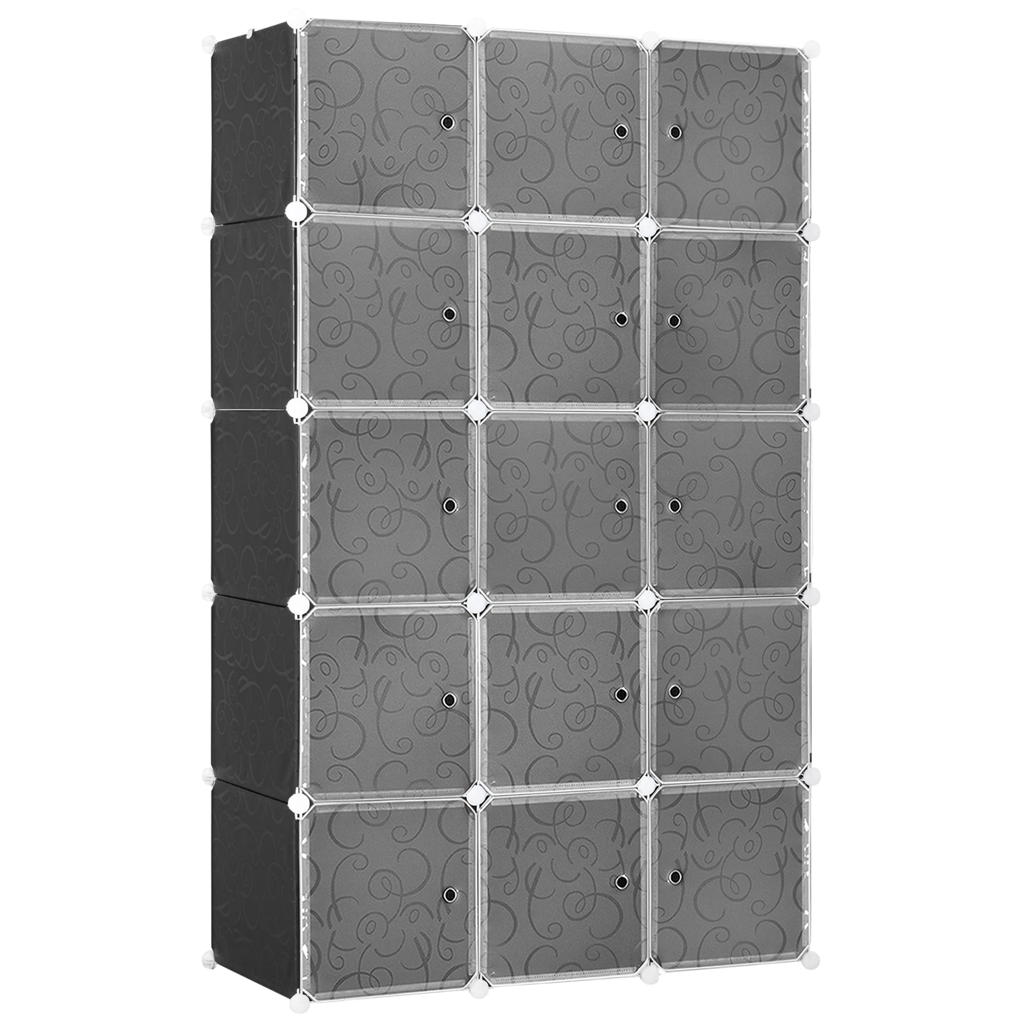 HOMCOM Portable Wardrobe for Bedroom, 15 Cube Closet with Hanging Rail, Modular Storage Cabinet, Plastic Armoire for Space Saving, White and Black 