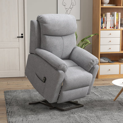 HOMCOM Power Lift Chair Electric Riser Recliner for Elderly with Massage, Linen Fabric Sofa Lounge Armchair with Remote Control and Side Pocket, Grey 