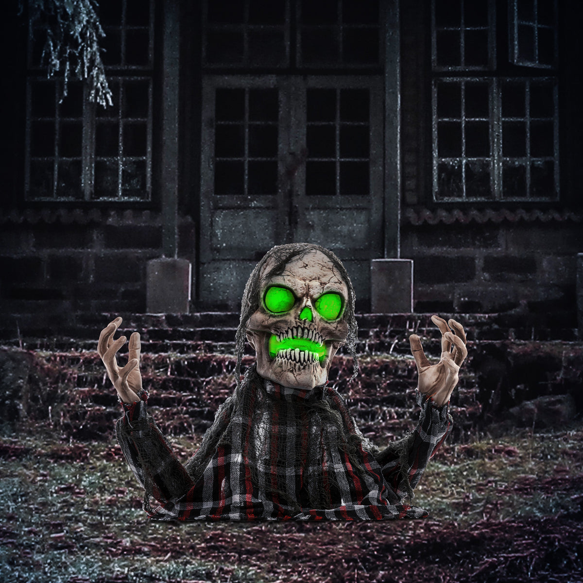 HOMCOM 70cm Groundbreaker Skeleton Halloween Animatronic, with Glowing Eyes 