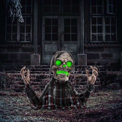 HOMCOM 70cm Groundbreaker Skeleton Halloween Animatronic, with Glowing Eyes 