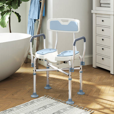 HOMCOM Aluminium Shower Chair, with Padded Seat - Light Blue 