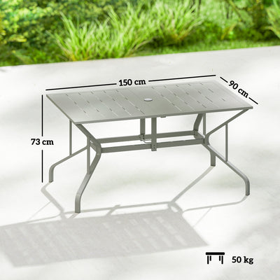 Outsunny Rectangle Garden Table with Parasol Hole, Outdoor Dining Table for 6, Patio Table for Balcony, 150cm x 90cm, Light Grey 