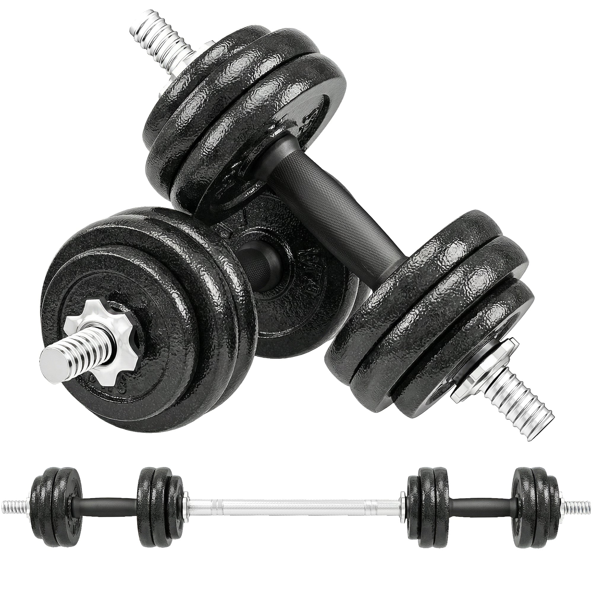 SPORTNOW 2-in-1 Adjustable Dumbbells Set, 30kg Cast Iron Weights Dumbbells Set with Non-Slip Grip for Strength Training, Weight Lifting, Bodybuilding, Home Gym Workout Equipment for Men & Women 