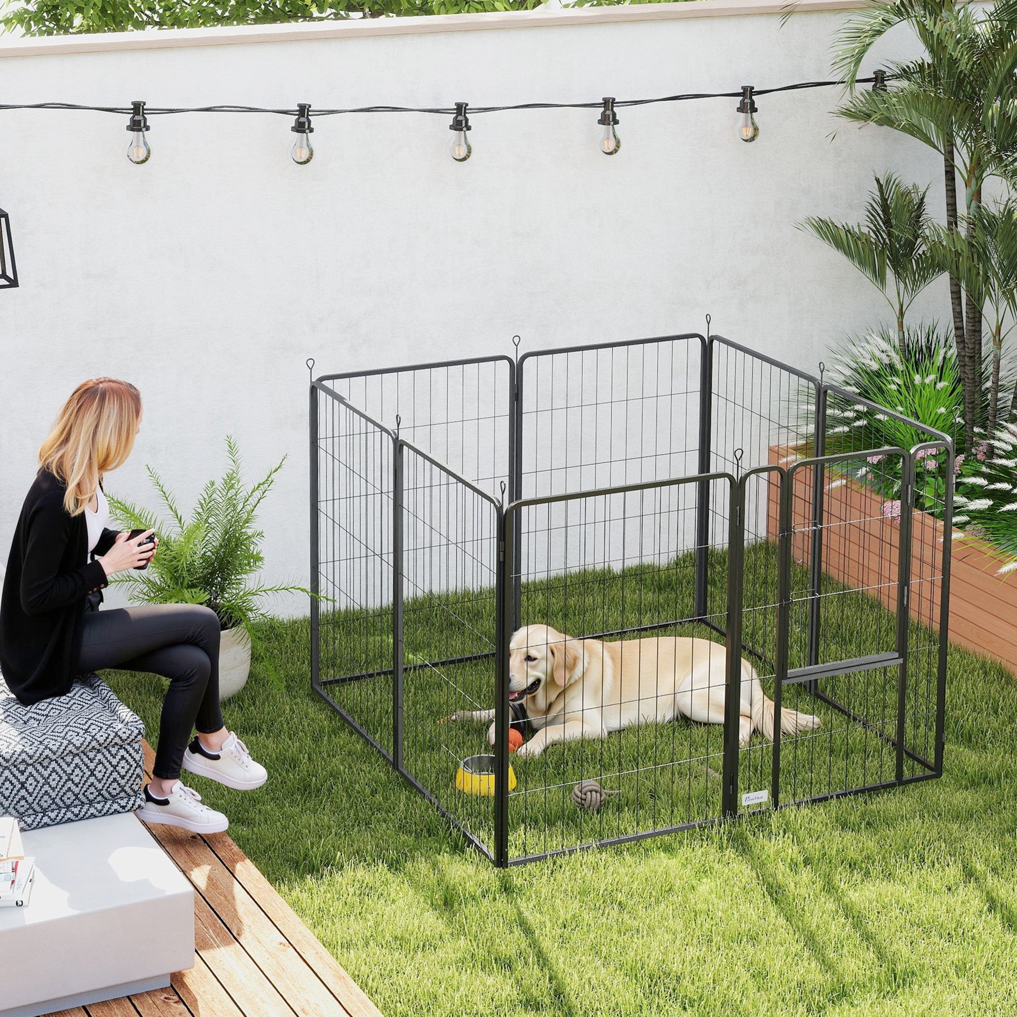 PawHut 8 Panels Heavy Duty Dog Playpen with Door Indoor Outdoor, for Large Dogs, 100cm High 
