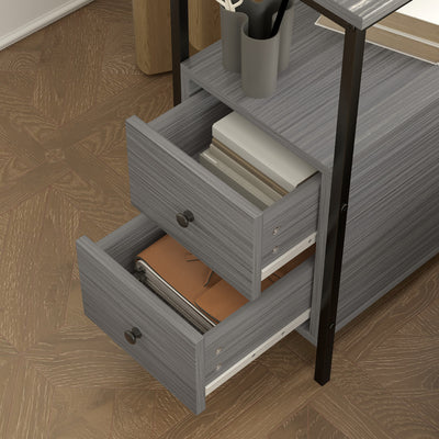 HOMCOM Side Table, Narrow Bedside Table with 2 Drawers and Storage Shelf, Industrial End Table with Metal Frame for Small Spaces, Grey Wood Grain 