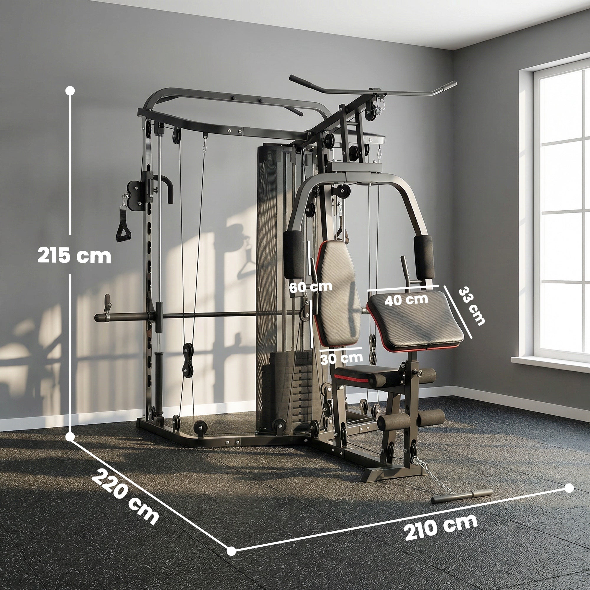SPORTNOW Home Multi Gym Smith Machine with 65kg Weight Stack, Cable Pulley System, Chest Station, Preacher Pad & Leg Developer 