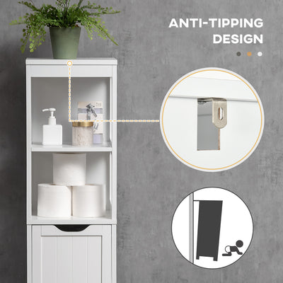 HOMCOM Narrow Floor Cabinet, Bathroom Cabinet with 3 Drawers and 2 Open Shelves, 30W x 30D x 141.6Hcm, White