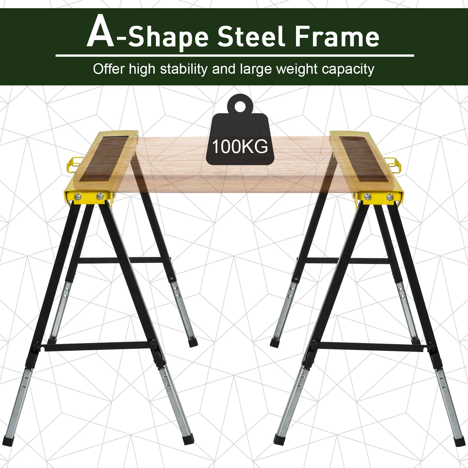 DURHAND 2PCS Saw Horse Twin Pack Folding Workbench Adjustable Metal Trestle Stands with Non-slip EVA Surface for Sawing Work Max Load 100kg 