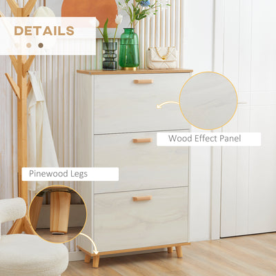 HOMCOM Narrow Shoe Cabinet, Slim Shoe Storage Cabinet with 3 Flip Drawers and Adjustable Shelves, 12 Pair of Shoes Organizer for Hallway, Entryway, Cream White 