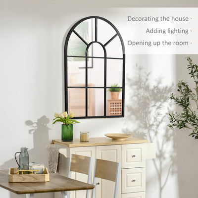 HOMCOM Modern Arched Wall Mirror, 91 x 60 cm Window Mirrors for Living Room, Bedroom, Black 