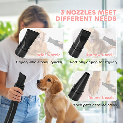 PawHut 2200W Dog Hair Dryer with Adjustable Temperature & Velocity, 3 Different Nozzles, Pink 