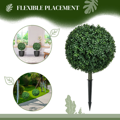 HOMCOM Artificial Boxwood Trees w/ Ground Stake, Set of 2 Ball Shaped Topiary Trees for Home Office & Living Room, UV Resistant 