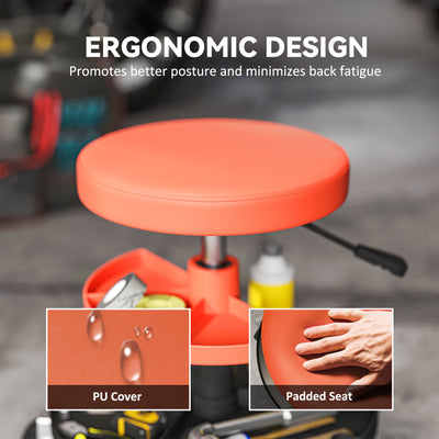 HOMCOM Rolling Mechanic Stool, 135kg Capacity Workshop Stool, 360° Swivel Roller Padded Creeper Seat with Wheels, Tool Trays Storage for Garage, Shop, Auto Repair, Yellow 