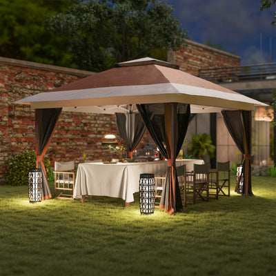 Outsunny 3.6 x 3.6m Pop-Up Gazebo, with Accessories - Brown 