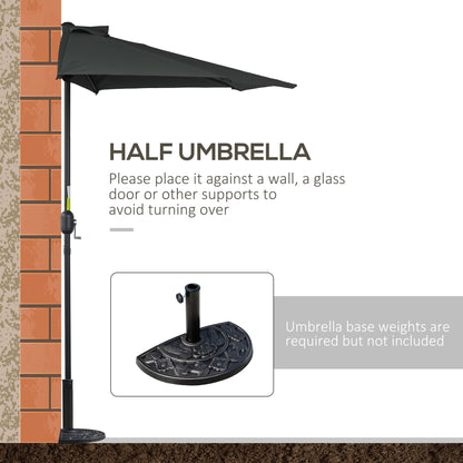 Outsunny 3(m) Half Parasol Semi Round Umbrella Patio Metal Frame Crank Handle for Balcony-- NO BASE INCLUDED, Black 